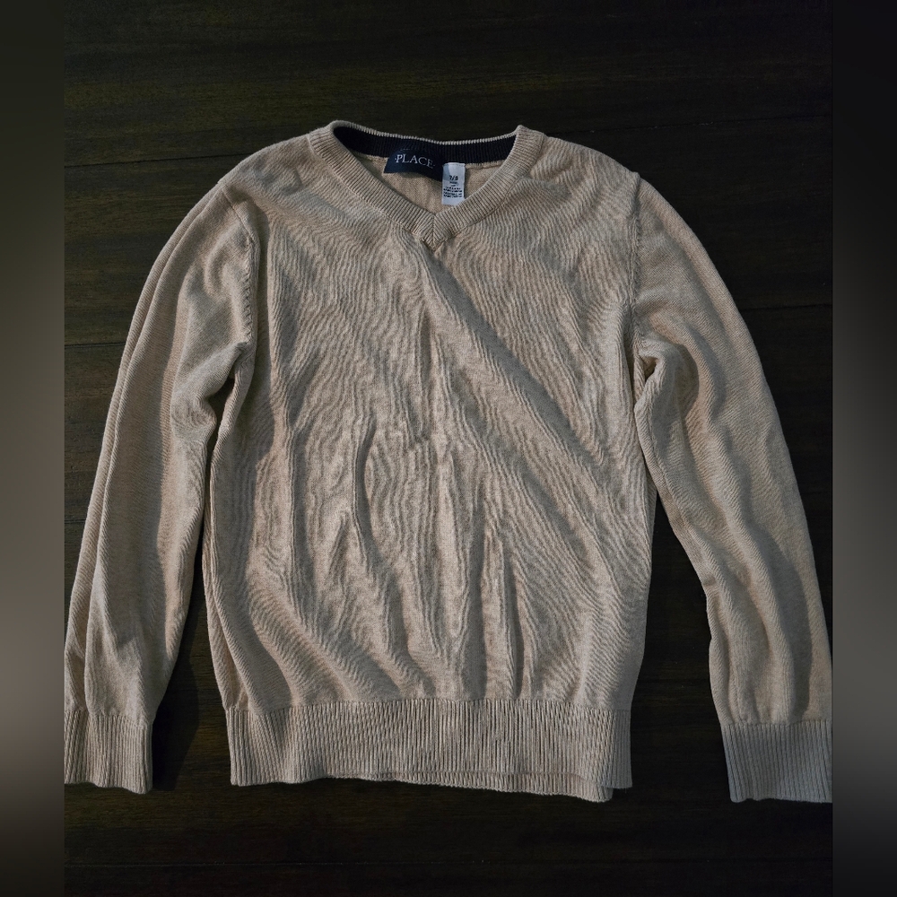 Place Tan V-Neck Sweater Classic Knit Design